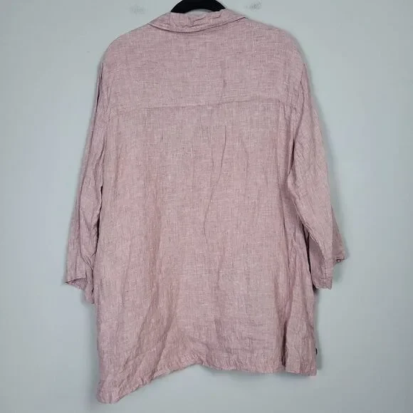 Sigrid Olsen Womens 100% Linen Tunic Top Size 1X Pink 3/4 Sleeve Lagenlook Beach - Picture 2 of 8